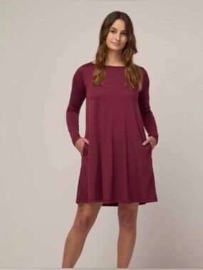Wool& Rowena Swing Dress Long Sleeve Mini Merino Wool Blend Mulberry Large